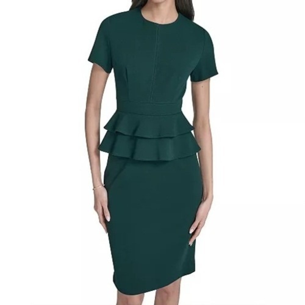 Calvin Klein Short Sleeve Peplum Sheath Green Dress Womens Size 8 NWT